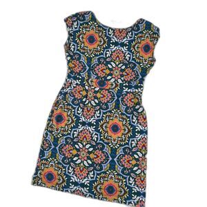 Boden Geometric Mandala Medallion Dress 8 Blue Cotton Sleeveless Boho Summer